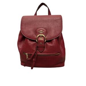 Vintage Coach Red Pebbled Leather Backpack – Buckle Flap & Zip Pocket. 90s Y2K
